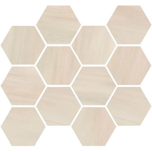 Happy Floors Dolomite 12" x 14" Natural Porcelain Hexagon Mosaic