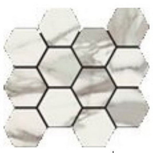 Happy Floors Italia 12" x 14" Rectified Natural Porcelain Hexagon Mosaic, Natural, 12" x 14"