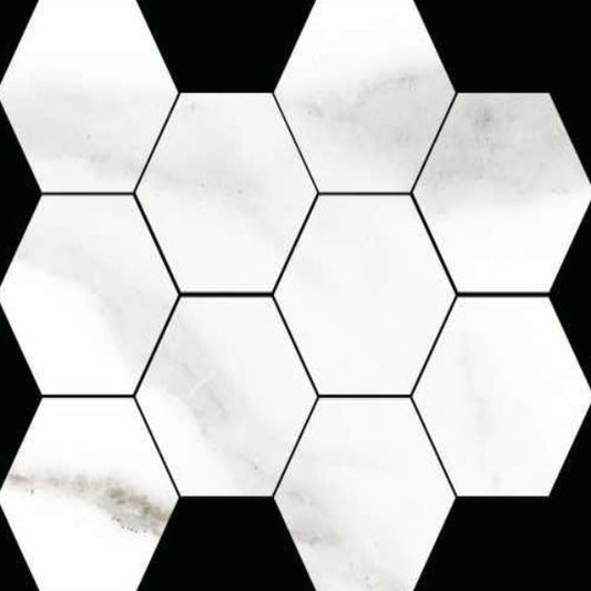 Happy Floors Alsacia 8" x 10" Natural Porcelain Hexagon Mosaic, White, 8" x 10"
