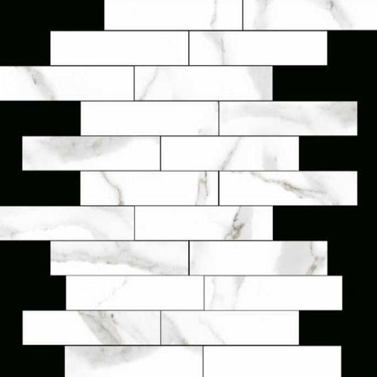 Happy Floors Alsacia 12" x 16" Interlocking Natural Porcelain Muretto Mosaic, White, 12" x 16"