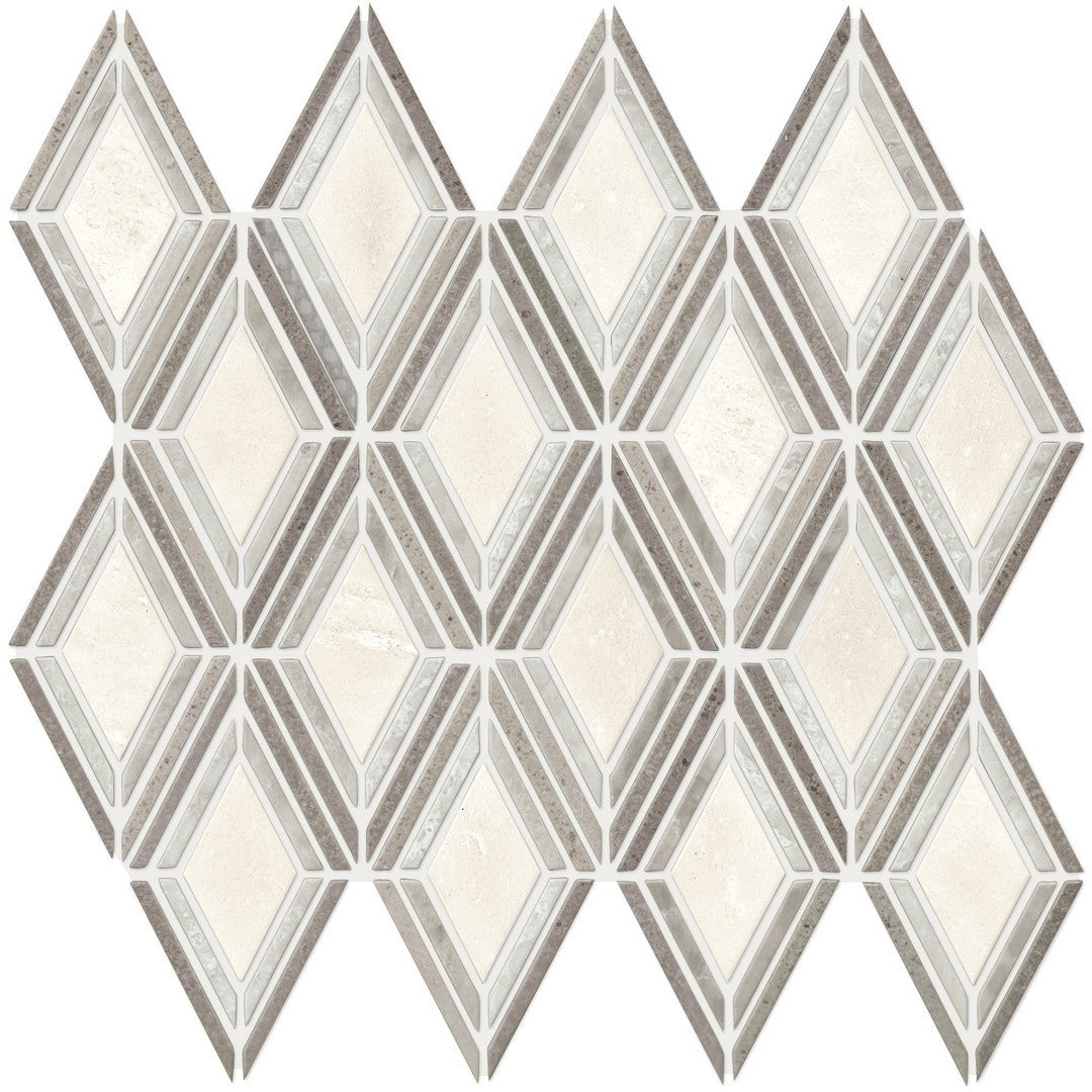 Daltile Decorative Accents 12" x 13" Polished Natural Stone 3x4" Argyle Mosaic, Gray Blend, 12" x 13"