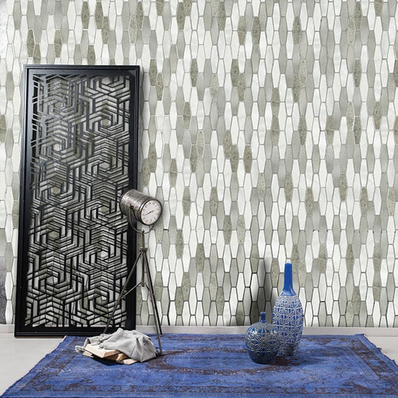 Daltile Infinite Mirage 12" x 12" Stone & Metal 1x4" Stretched Hexagon Mosaic, Forever Aura, 11.87" x 12.12"