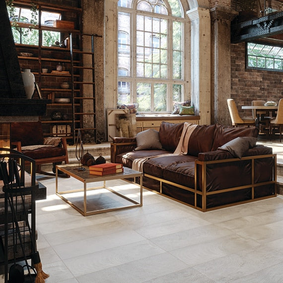 Daltile Ironcraft 12" x 24" Rectified Light Polished Porcelain Floor Tile, Casper Grey, 11.62" x 23.37"