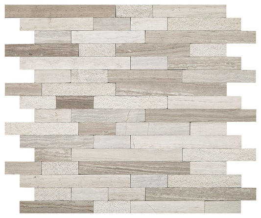 Daltile Minute Mosaix 12" x 12" Natural Stone Random Linear Mosaic, Carrara White, 12" x 12"