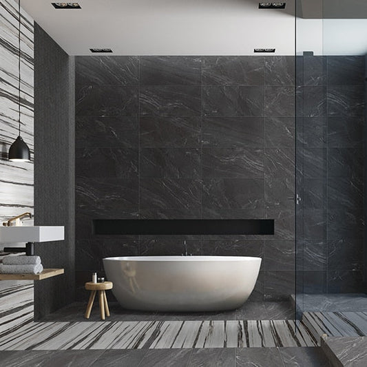 Daltile Vertuo 8" x 48" Rectified Matte Porcelain Floor Tile, Stria Bravura, 7.75" x 47.93"