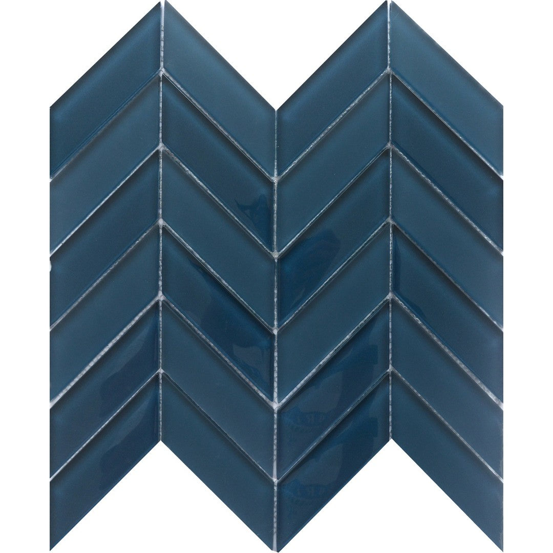 Emser Edge 12" x 12" Glossy Chevron Glass Mosaic, Navy, 11.97" x 12.13"
