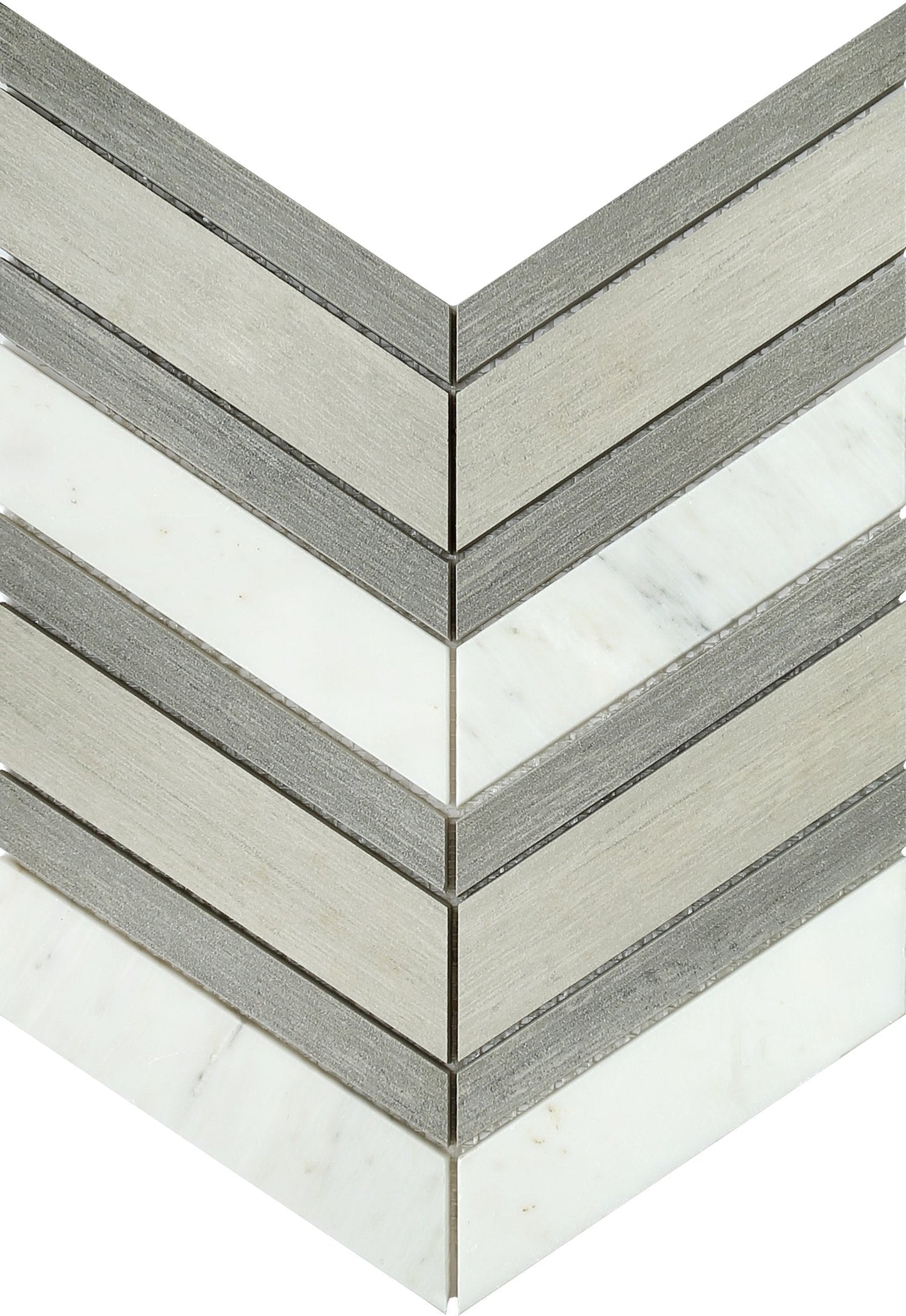 Emser Intrigue 12" x 12" Rectified Polished Chevron Stone & Glass Mosaic, Chevron Mirror, 11.73" x 12.05"