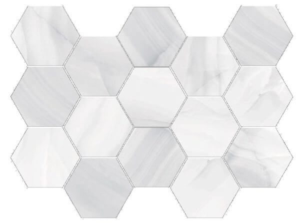 Happy Floors Athena 10" x 14" Natural Porcelain 2" Hexagon Mosaic, Plata, 10" x 14"