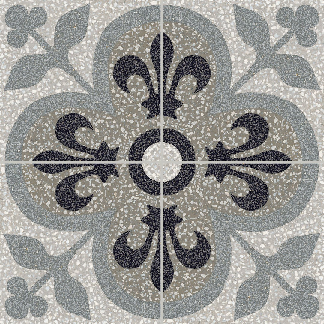 Marazzi D_Segni Terrazzo 8" x 8" Fleur-De-Lis Deco Matte Porcelain Tile, Fleur-De-Lis, 7.88" x 7.88"