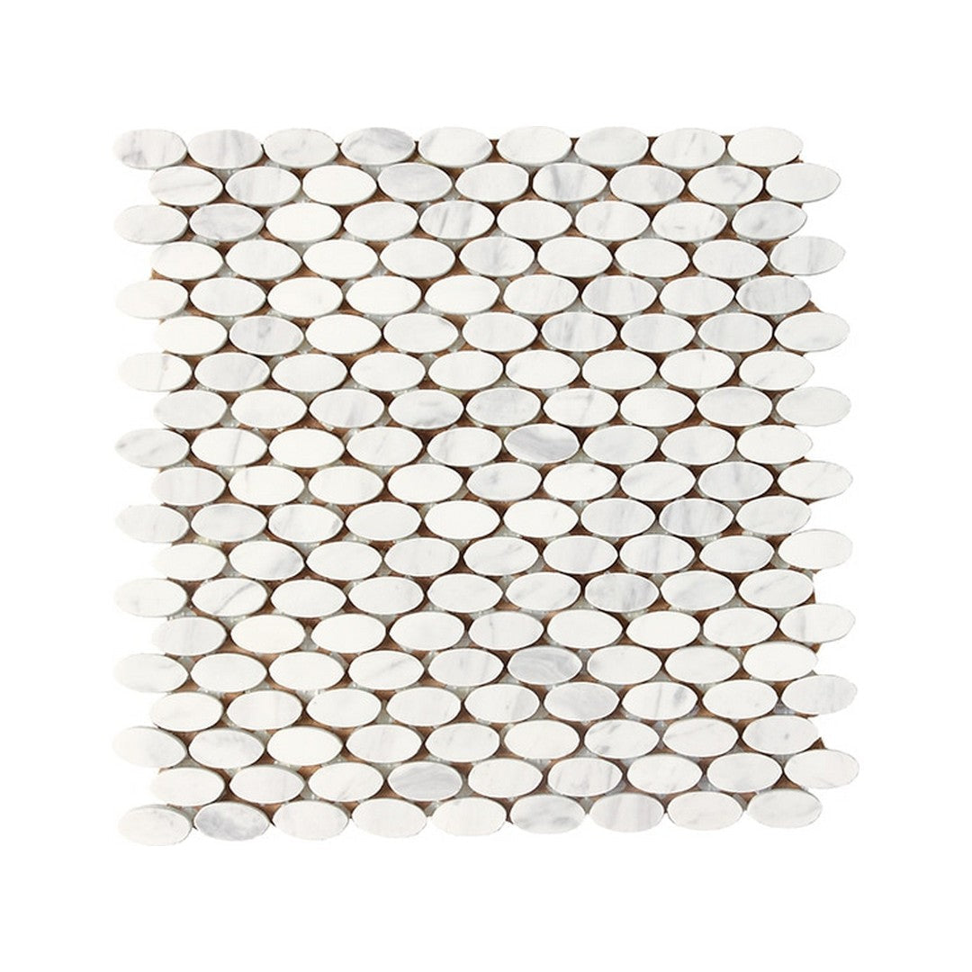 Daltile Stone a la Mod 12" x 12" Polished Natural Stone 1.5x0.75" Oval Mosaic, Contempo White, 11.75" x 12"