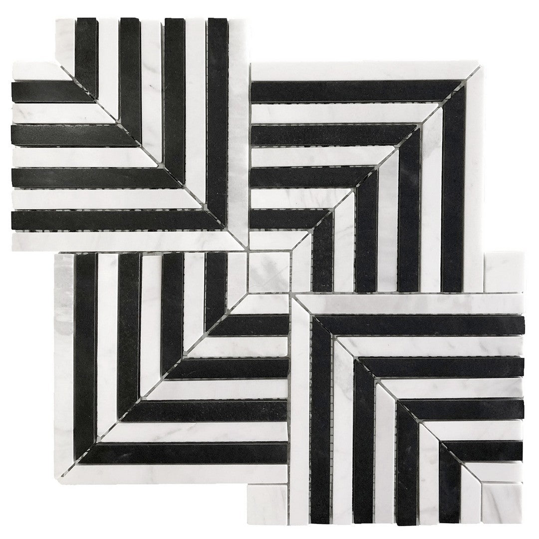 Ottimo Maze 12" x 12" Honed Stone Marble Mosaic, Black, 12" x 12"