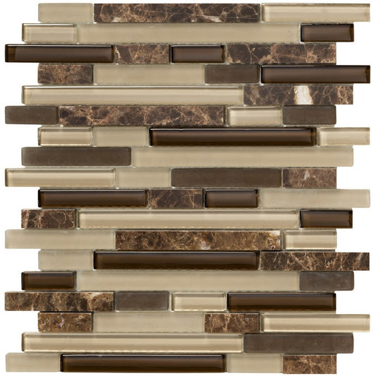 Marazzi Crystal Stone II 12" x 12" Matte Glass Random Linear Mosaic, Espresso, 12" x 12"