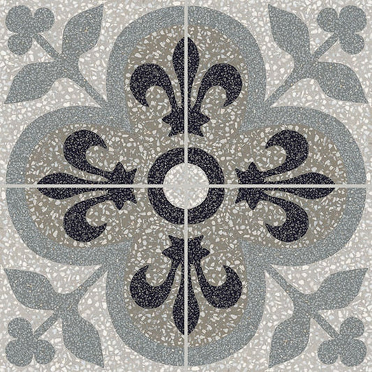 Marazzi D_Segni Terrazzo 8" x 8" Fleur-De-Lis Deco Matte Porcelain Tile, Fleur-De-Lis, 7.88" x 7.88"