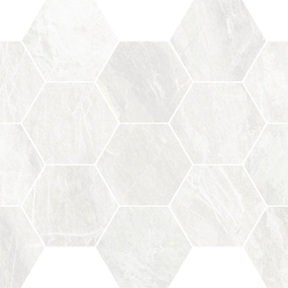 Happy Floors Bernini 10" x 14" Natural Porcelain Hexagon Mosaic, Ice, 10" x 14"