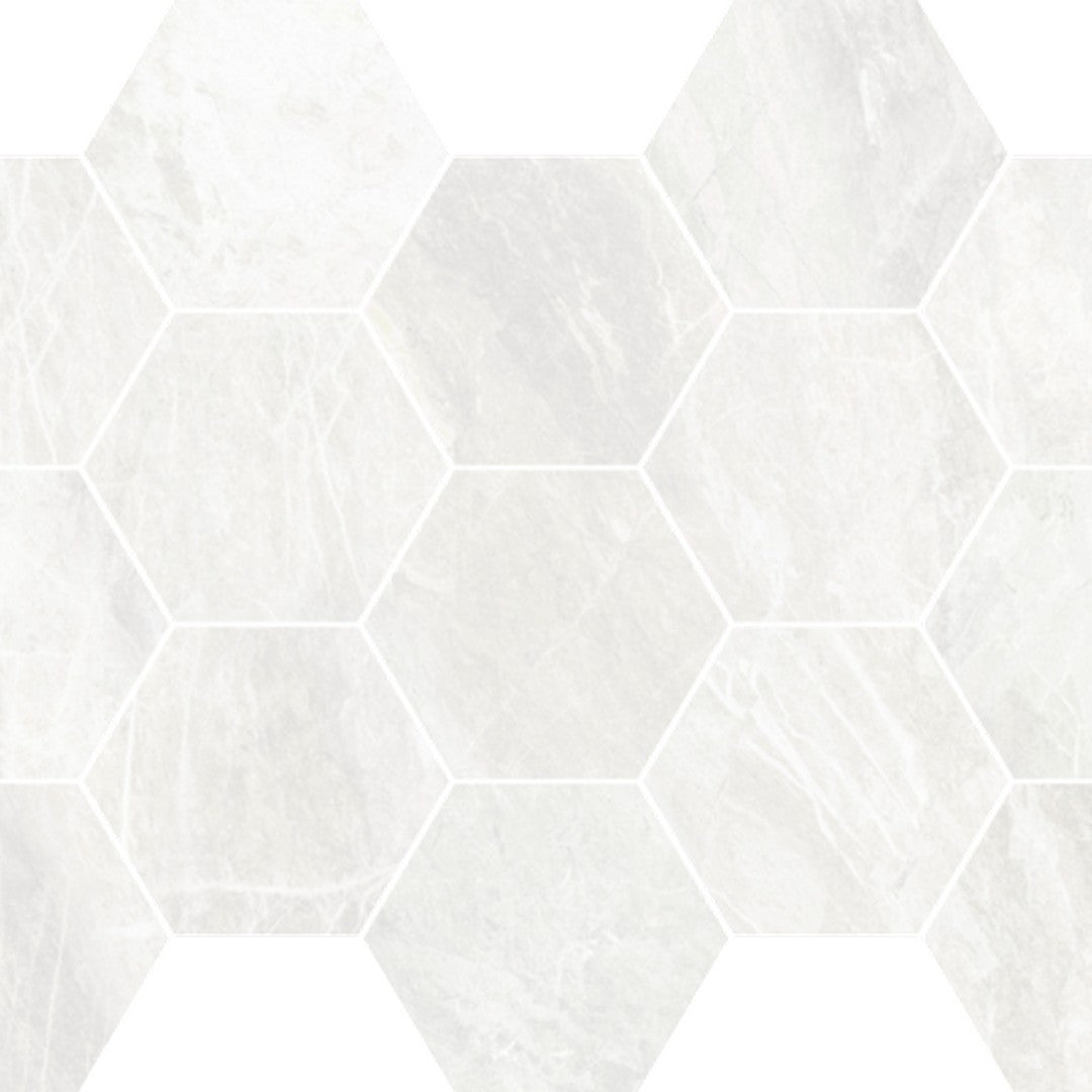 Happy Floors Bernini 10" x 14" Polished Porcelain Hexagon Mosaic, Ice, 10" x 14"