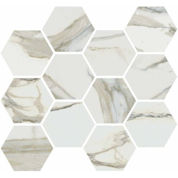 Happy Floors Stratus 12" x 14" Interlocking Natural Porcelain Hexagon Mosaic, Oro, 12" x 14"
