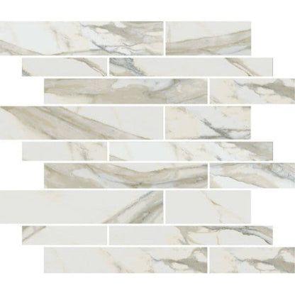 Happy Floors Stratus 12" x 12" Interlocking Natural Porcelain Muretto Mosaic, Oro, 12" x 12"
