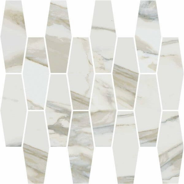 Happy Floors Stratus 12" x 12" Interlocking Natural Porcelain Elongated Hexagon Mosaic, Oro, 12" x 12"