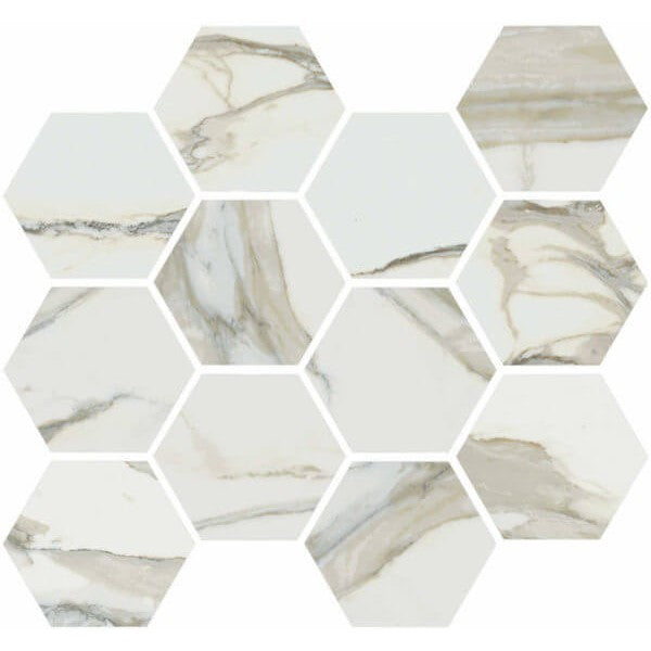Happy Floors Stratus 12" x 14" Interlocking Polished Porcelain Hexagon Mosaic, Oro, 12" x 14"