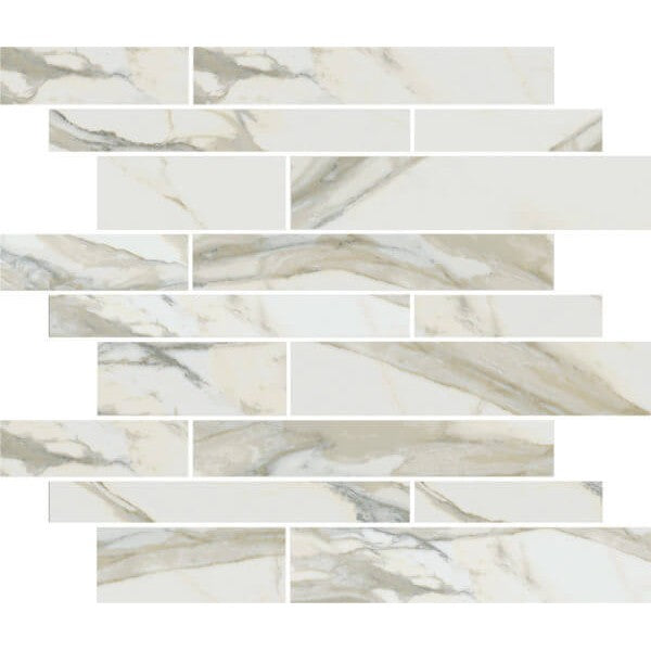 Happy Floors Stratus 12" x 12" Interlocking Polished Porcelain Muretto Mosaic, Oro, 12" x 12"
