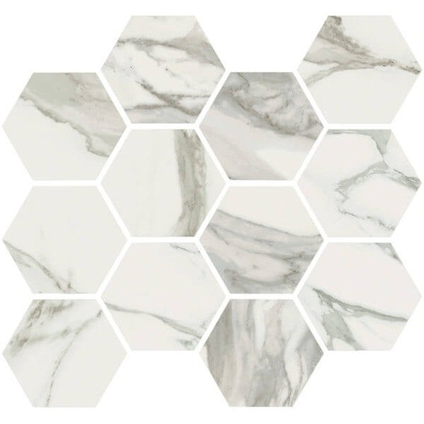 Happy Floors Stratus 12" x 14" Interlocking Natural Porcelain Hexagon Mosaic, Grigio, 12" x 14"