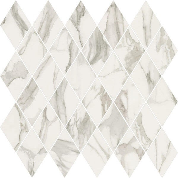 Happy Floors Stratus 12.5" x 13.5" Interlocking Natural Porcelain Rhomboid Mosaic, Grigio, 12.5" x 13.5"