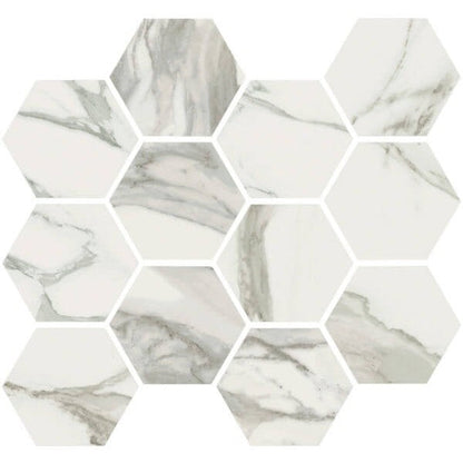 Happy Floors Stratus 12" x 14" Interlocking Polished Porcelain Hexagon Mosaic, Grigio, 12" x 14"