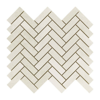 Happy Floors Salt Stone 11" x 13" Square Matte Porcelain Herringbone Mosaic, Ice, 11" x 13"