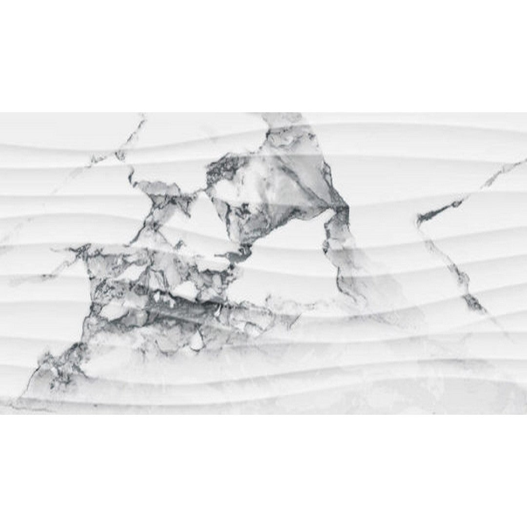 Happy Floors Crash 12" x 36" Rectified Glossy Ceramic Wave Tile, Blanco, 12" x 36"