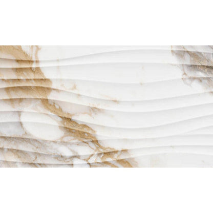 Happy Floors Crash 12" x 36" Rectified Glossy Ceramic Wave Tile, Beige, 12" x 36"