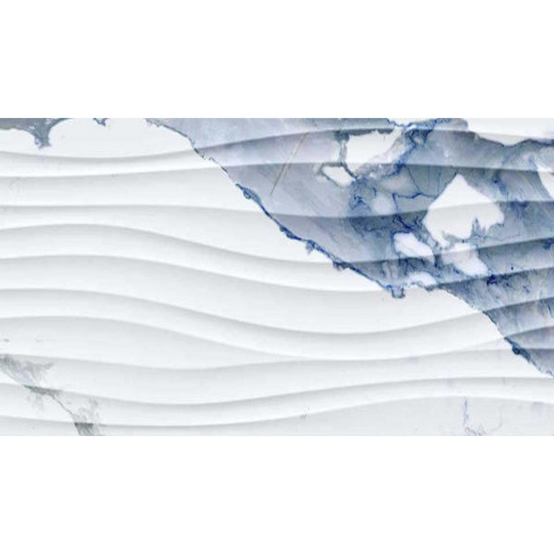 Happy Floors Crash 12" x 36" Rectified Glossy Ceramic Wave Tile, Blue, 12" x 36"