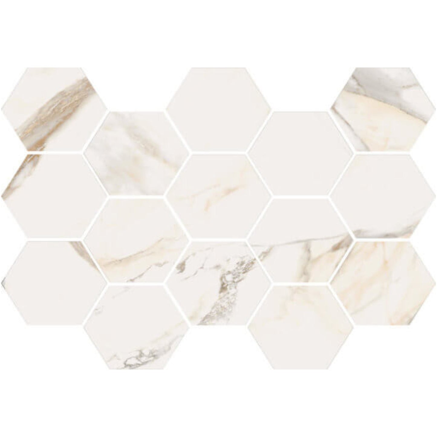 Happy Floors Dorian 10" x 14" Polished Porcelain Hexagon Mosaic, Gold Polished, 10" x 14"