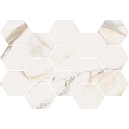 Happy Floors Dorian 10" x 14" Polished Porcelain Hexagon Mosaic, Gold Polished, 10" x 14"