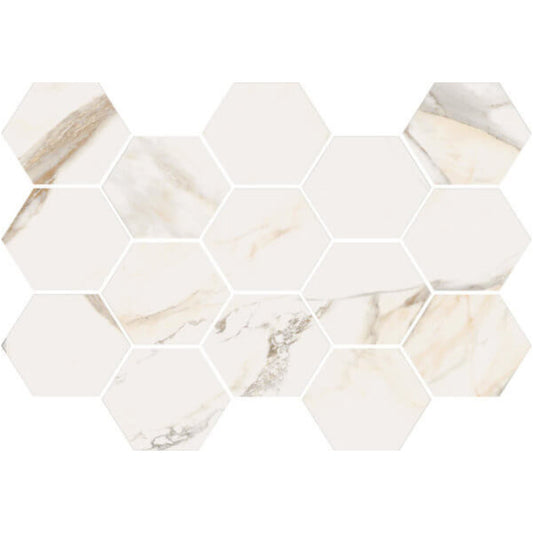 Happy Floors Dorian 10" x 14" Polished Porcelain Hexagon Mosaic, Gold Polished, 10" x 14"