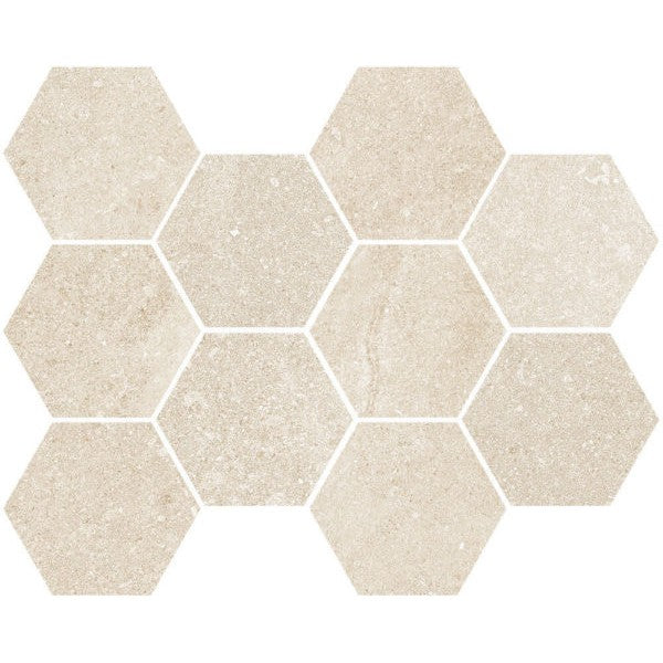 Happy Floors Austral 8" x 10" Natural Porcelain 3" Hexagon Mosaic, Ivory, 8" x 10"