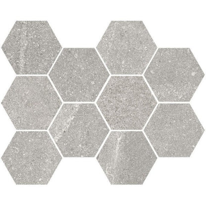 Happy Floors Austral 8" x 10" Natural Porcelain 3" Hexagon Mosaic, Grey, 8" x 10"
