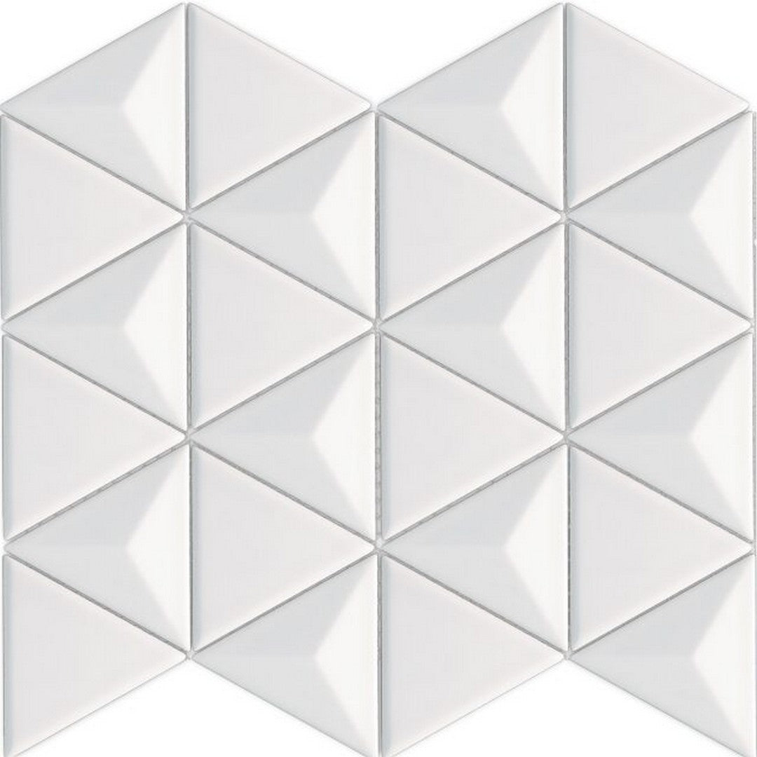 Happy Floors Artisan 12.5" x 11" Glossy Ceramic Triangle Mosaic, White, 12.5" x 11"