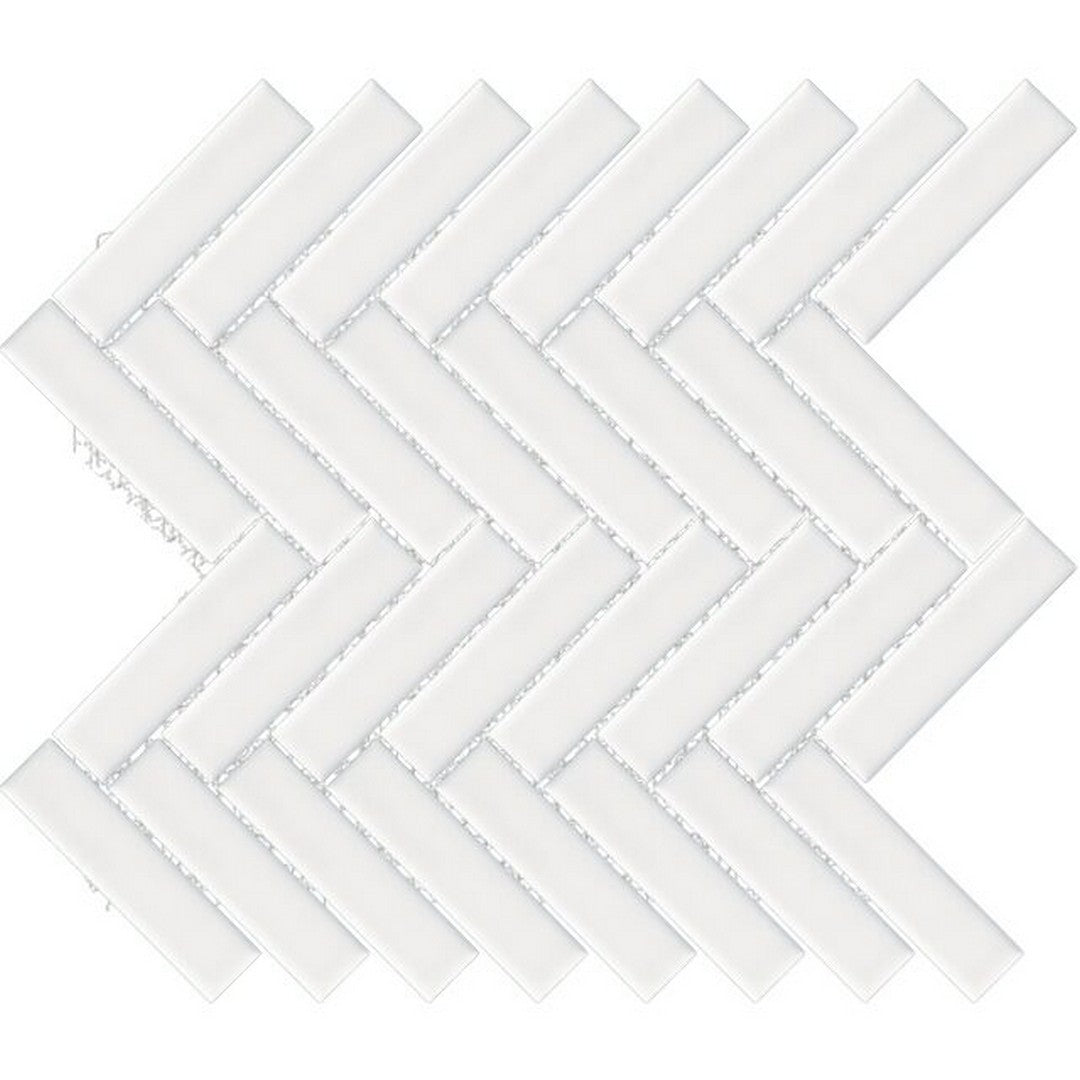 Happy Floors Artisan 12" x 12" Glossy Ceramic 1x4" Herrinbone Mosaic, White, 12" x 12"
