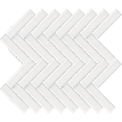 Happy Floors Artisan 12" x 12" Glossy Ceramic 1x4" Herrinbone Mosaic, White, 12" x 12"