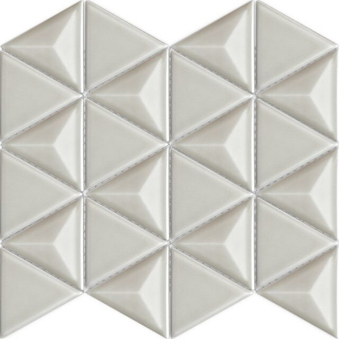 Happy Floors Artisan 12.5" x 11" Glossy Ceramic Triangle Mosaic, Taupe, 12.5" x 11"