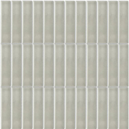 Happy Floors Artisan 12" x 12" Glossy Ceramic Soldier Stack Mosaic, Taupe, 12" x 12"