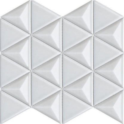 Happy Floors Artisan 12.5" x 11" Glossy Ceramic Triangle Mosaic, Pearl, 12.5" x 11"