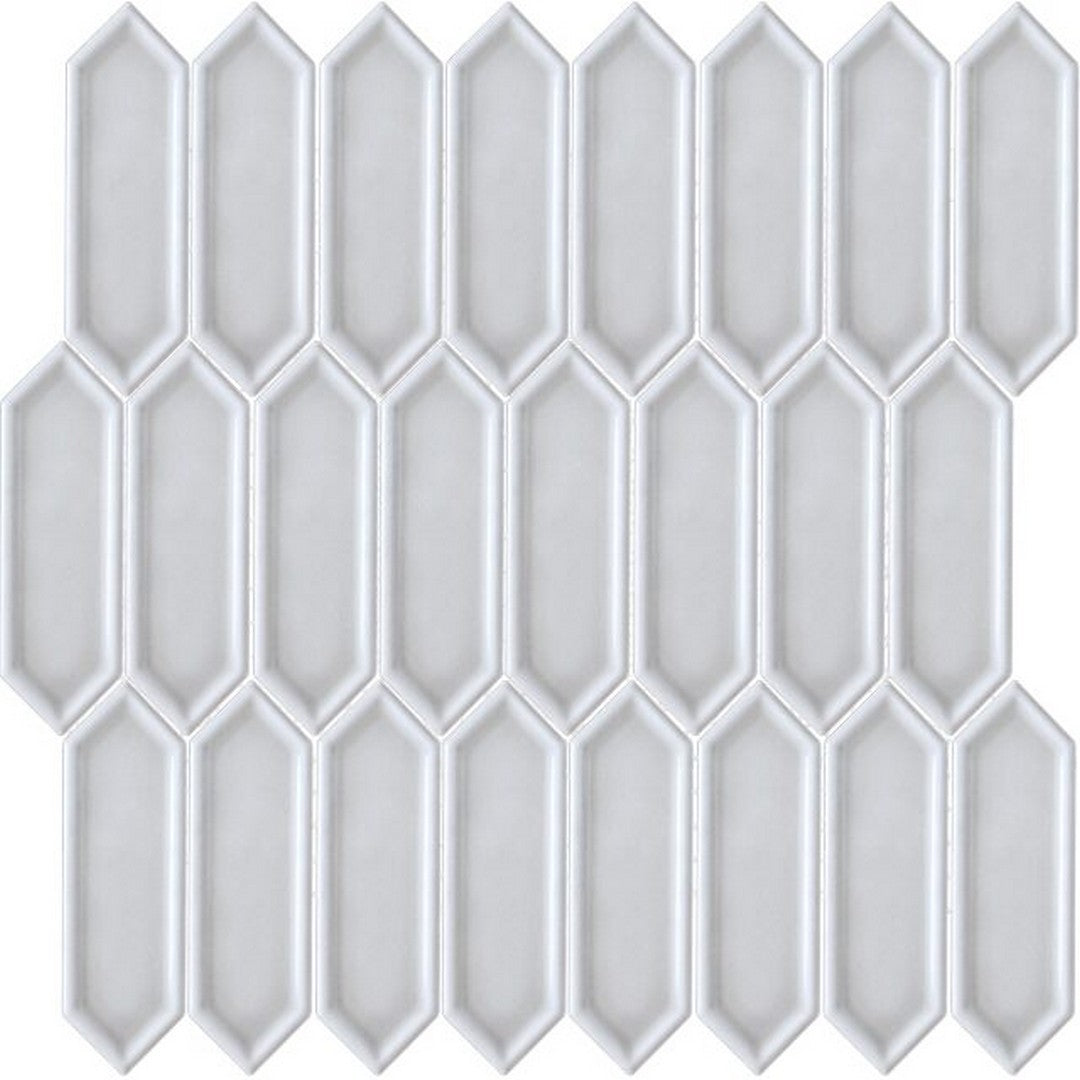 Happy Floors Artisan 12" x 12" Glossy Ceramic Picket Mosaic, Pearl, 12" x 12"