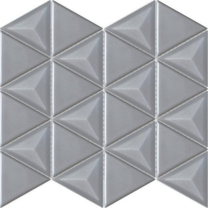 Happy Floors Artisan 12.5" x 11" Glossy Ceramic Triangle Mosaic, Grey, 12.5" x 11"