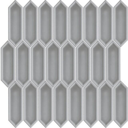 Happy Floors Artisan 12" x 12" Glossy Ceramic Picket Mosaic, Grey, 12" x 12"