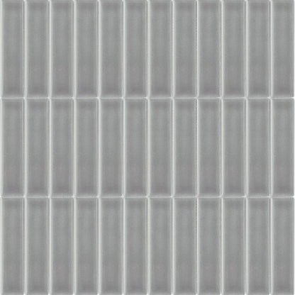 Happy Floors Artisan 12" x 12" Glossy Ceramic Soldier Stack Mosaic, Grey, 12" x 12"
