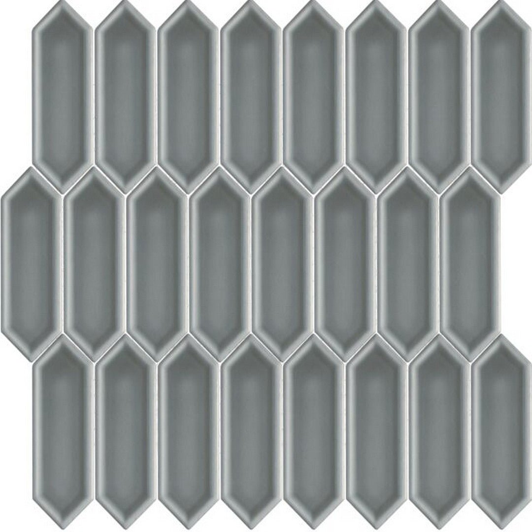 Happy Floors Artisan 12" x 12" Glossy Ceramic Picket Mosaic, Dark, 12" x 12"