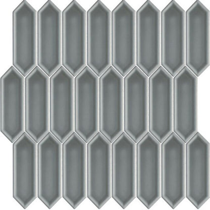 Happy Floors Artisan 12" x 12" Glossy Ceramic Picket Mosaic, Dark, 12" x 12"