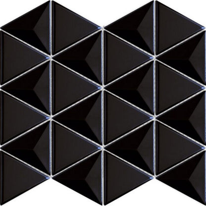 Happy Floors Artisan 12.5" x 11" Glossy Ceramic Triangle Mosaic, Black, 12.5" x 11"