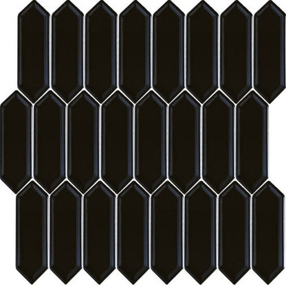 Happy Floors Artisan 12" x 12" Glossy Ceramic Picket Mosaic, Black, 12" x 12"